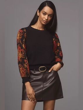 Anthropologie - Porridge Textured Lightweight Contrasting Floral Sleeve Blouse M